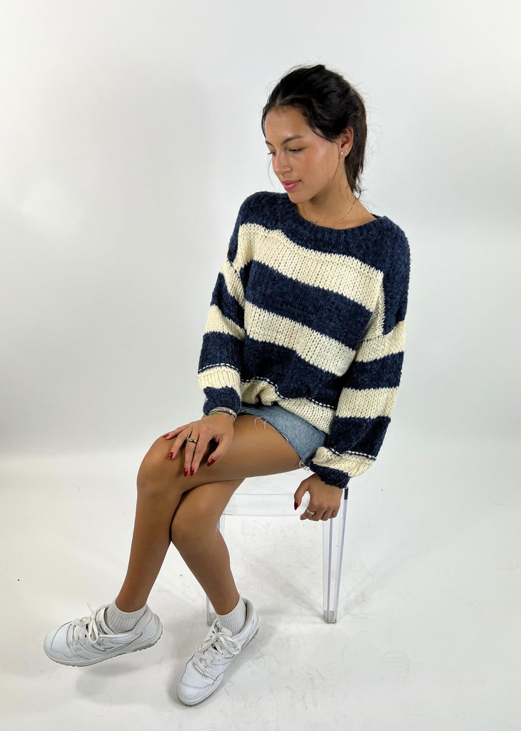 Best Time To Wear A Striped Sweater ★ Blue and Ivory