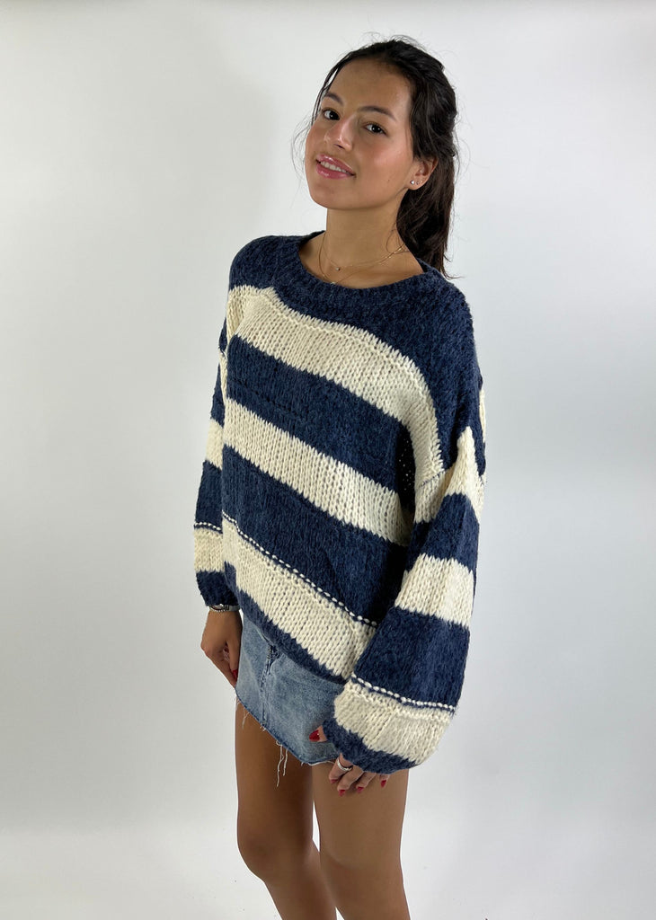 Best Time To Wear A Striped Sweater ★ Blue and Ivory