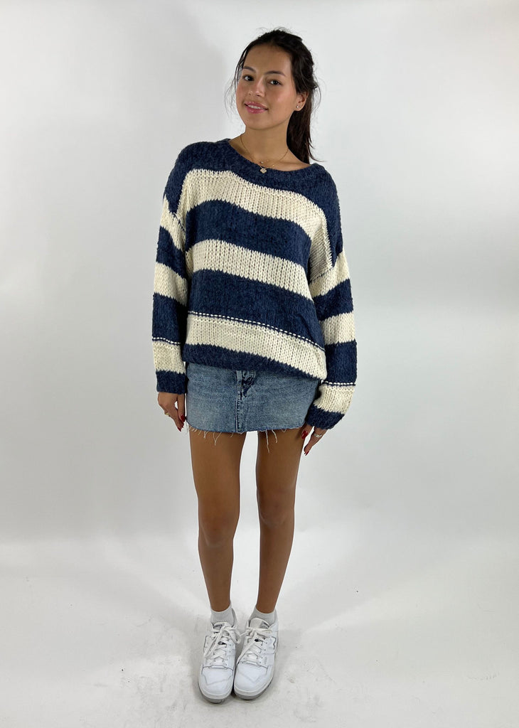 Best Time To Wear A Striped Sweater ★ Blue and Ivory