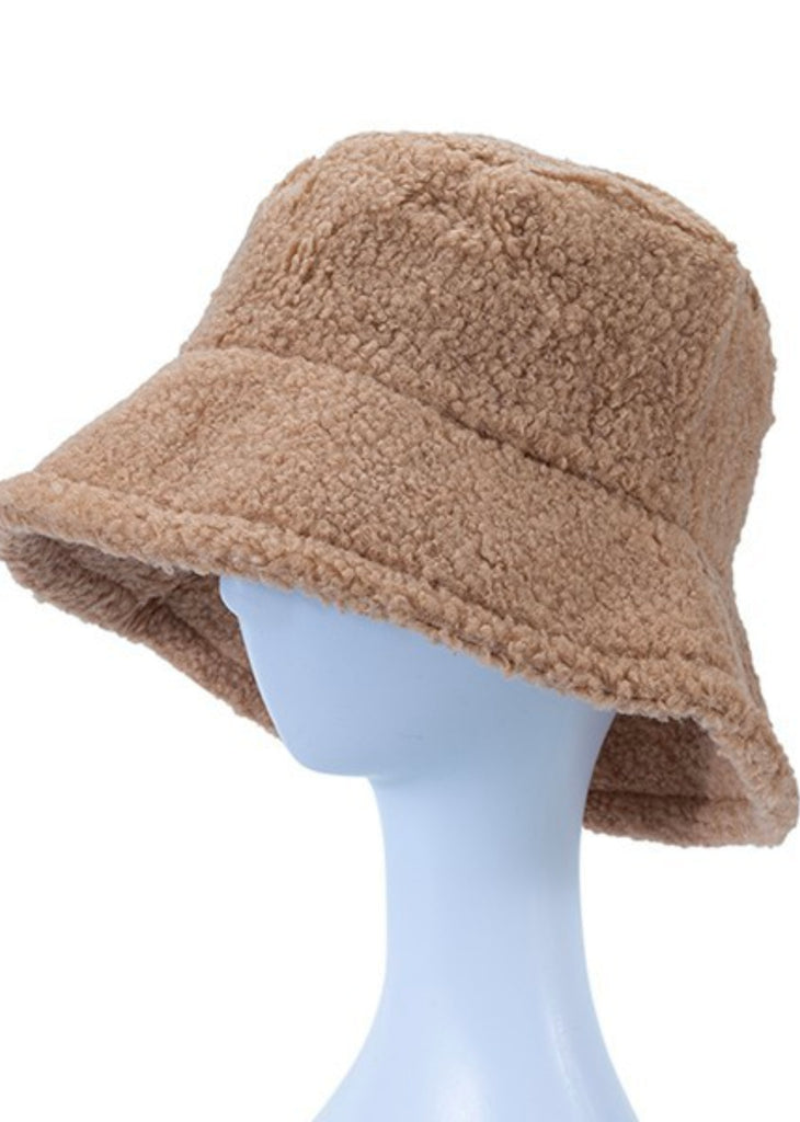 brown sherpa teddy bucket hat 