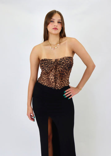 strapless tie cheetah leopard tube top