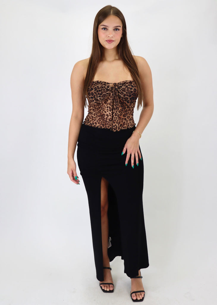 strapless tie cheetah leopard tube top