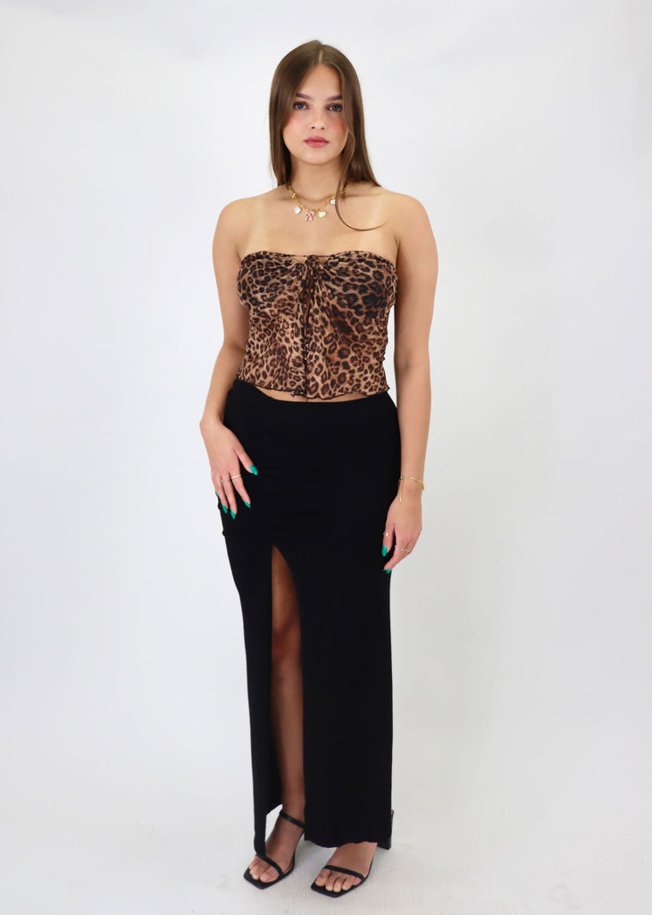 strapless tie cheetah leopard tube top