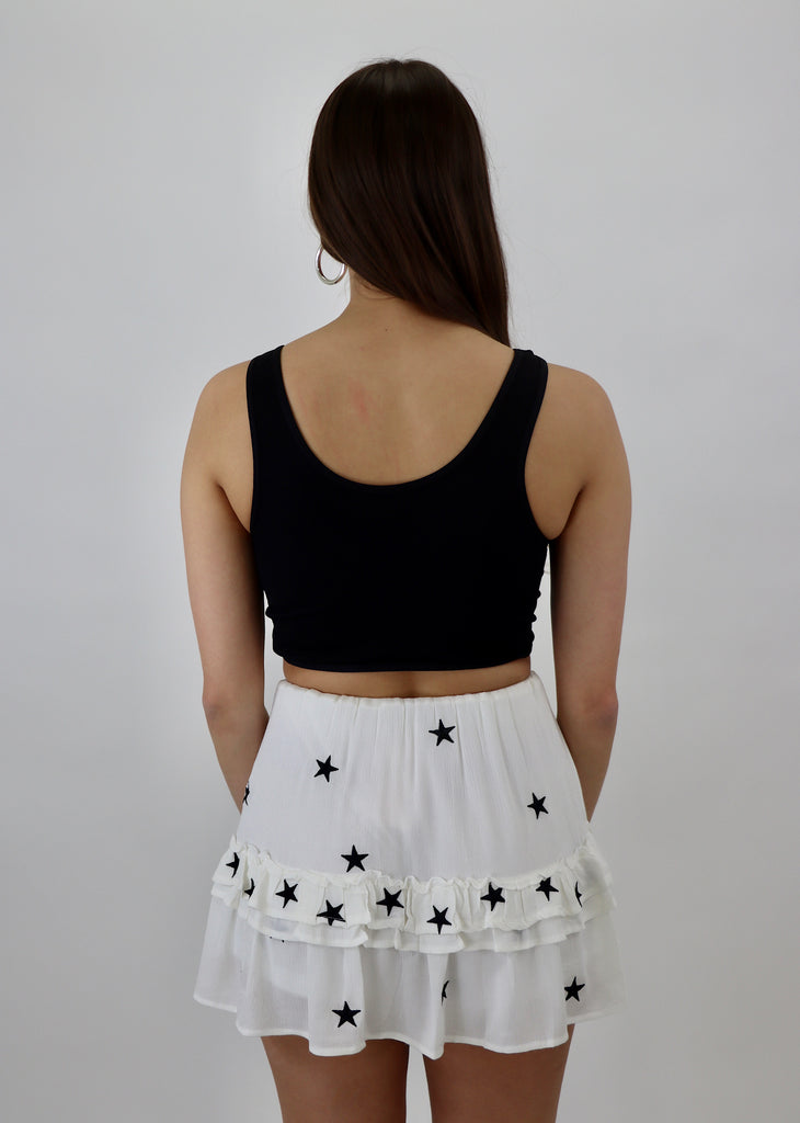Dancing In The Moonlight Skirt ★ White With Black Stars