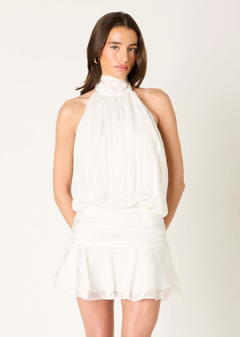 white high neck halter mini dress Women's Marilyn Moment Halter Mini Dress in Off White