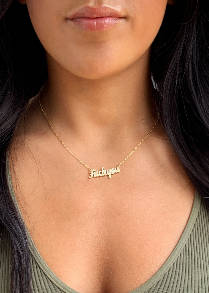  Gold Chain With Diamond F You Necklace - Rock N Rags