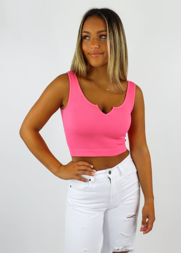 Hey Sun Ray Hot Pink Open Knit Cropped Tank Top