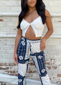 White Lace Trim Crop Top With Slit In Middle and Adjustable Straps 