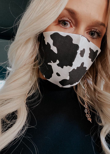 Black and White Cow Print COVID19 Coronavirus Protective Face Shield Mask 