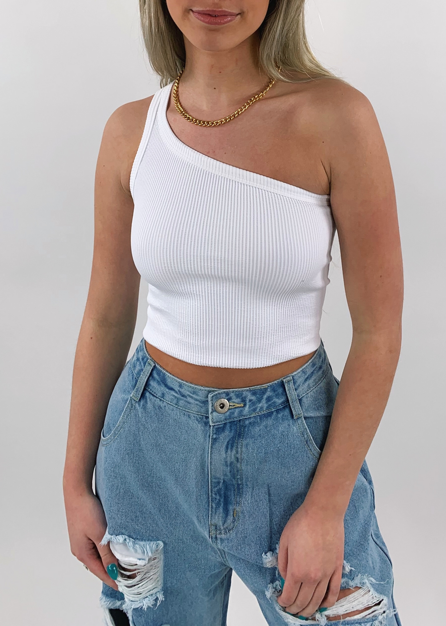 White one shoulder tank top 2025