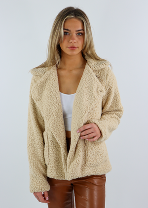 Tan Fuzzy Collared Open Jacket With Pockets Without You Jacket - Rock N Rags
