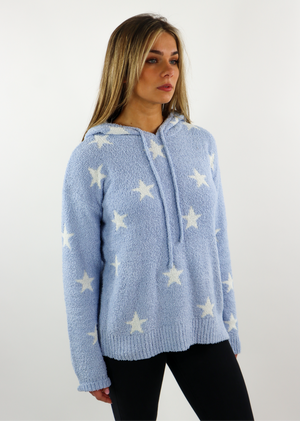 Light Blue Fuzzy Drawstring Hoodie With White Stars Like I Loved You Hoodie - Rock N Rags