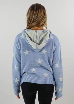 Light Blue Fuzzy Drawstring Hoodie With White Stars Like I Loved You Hoodie - Rock N Rags