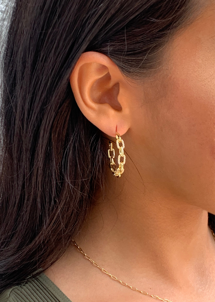 Pave Link Hoop Earrings ★  Gold