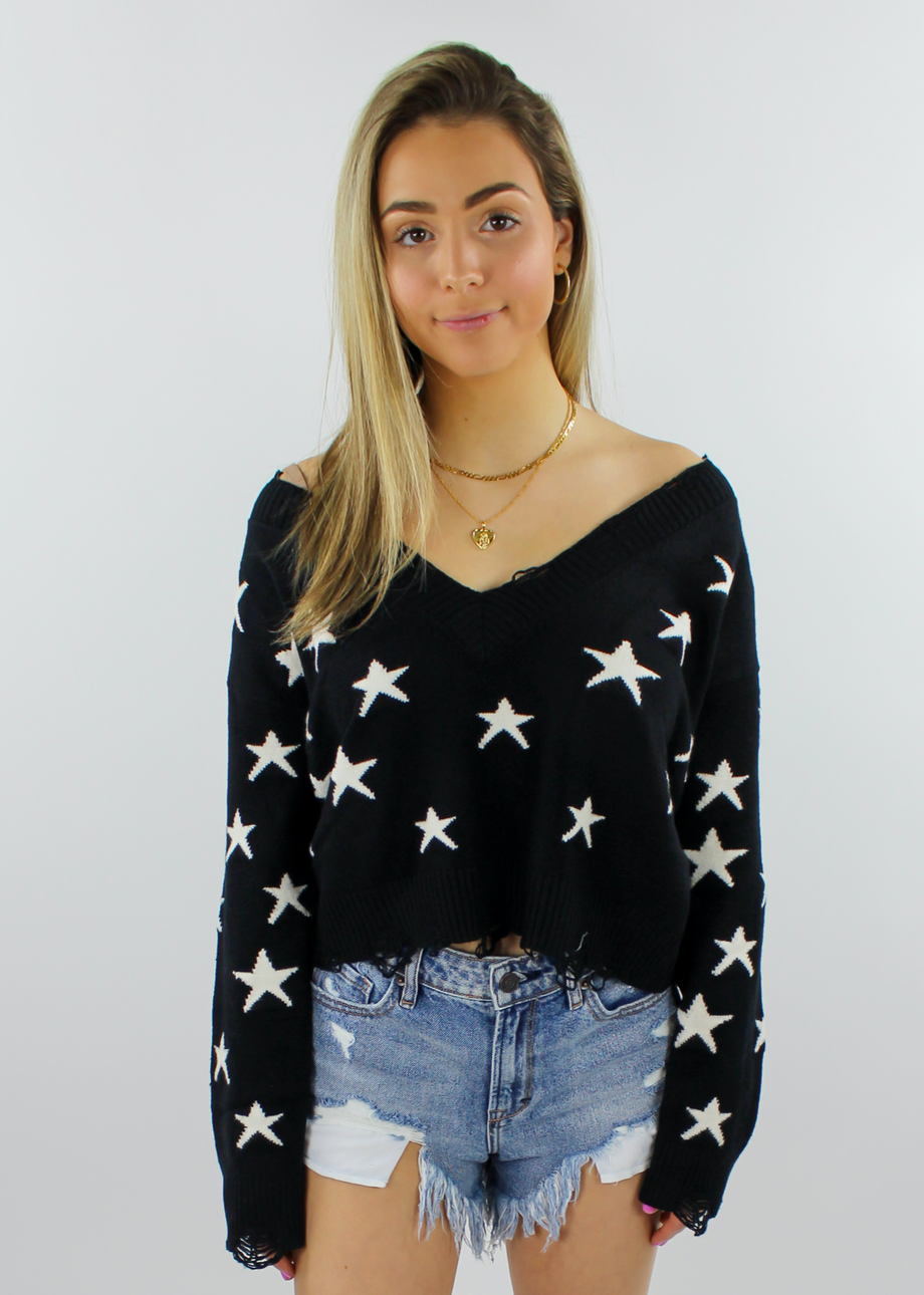 The Sweet Life Sweater Black With White Stars Rock N Rags