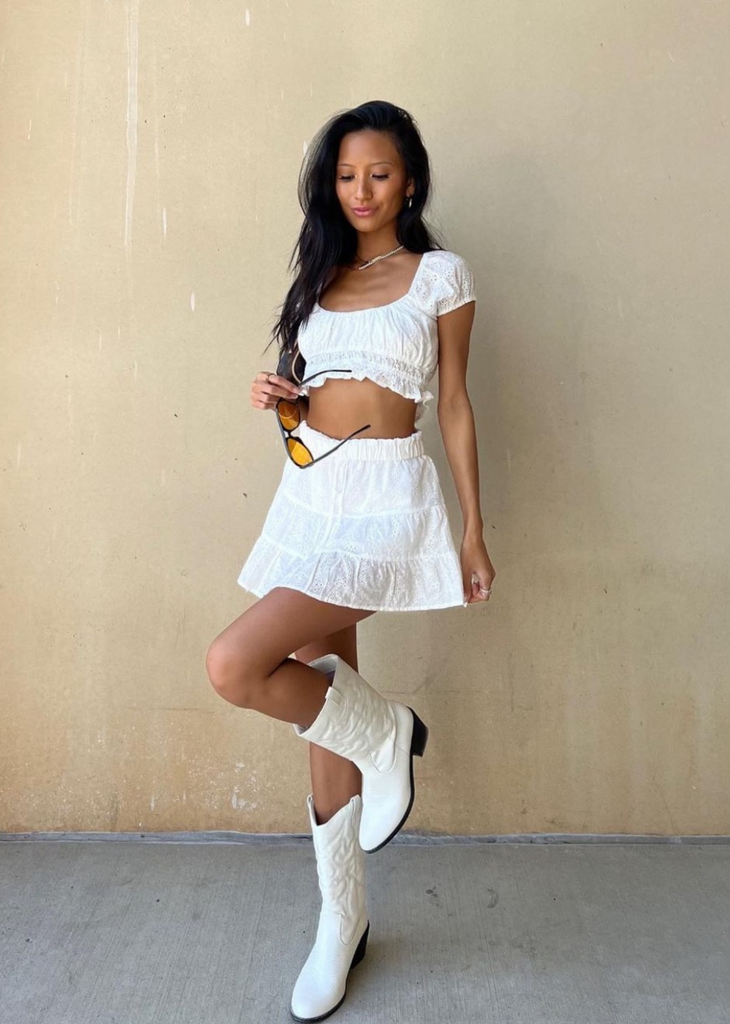 White skirt matching top deals