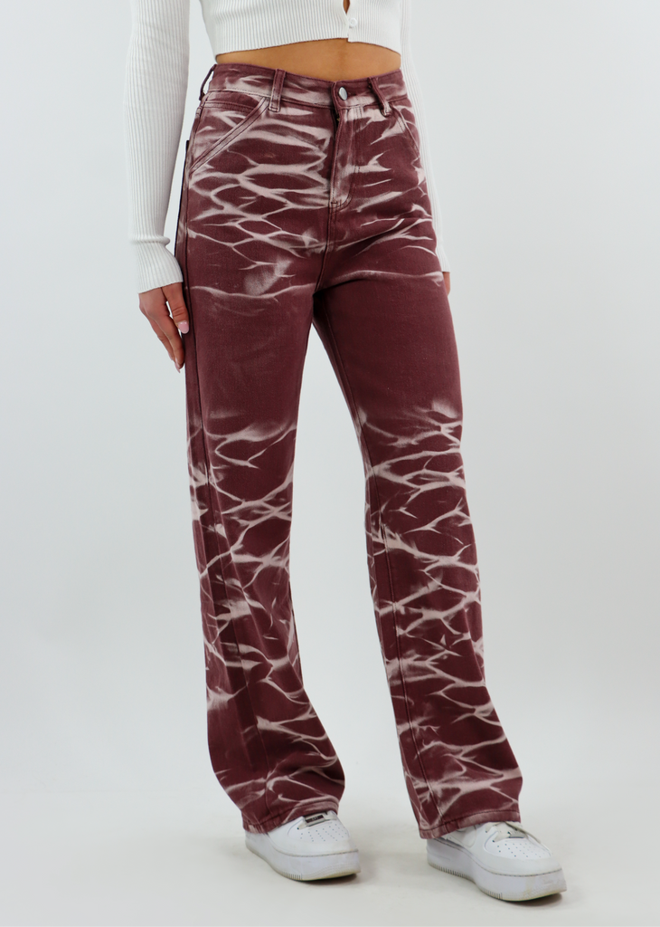 Red Brown Copper Acid Wash Marble Print High Waisted Straight Leg Denim Jeans Stuntin' On You Jeans - Rock N Rags