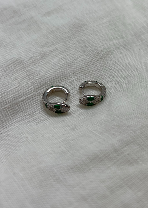 Anaconda Huggie Earrings ★ Silver & Green