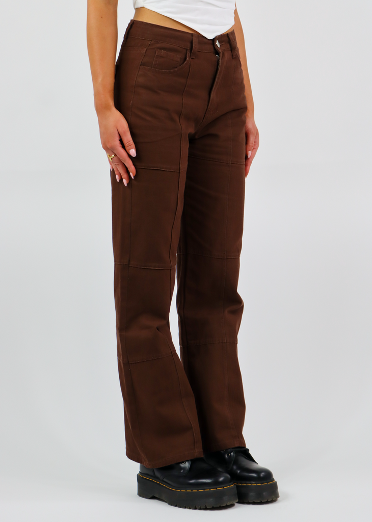 brown high waisted straight leg denim pants jeans - Rock N Rags