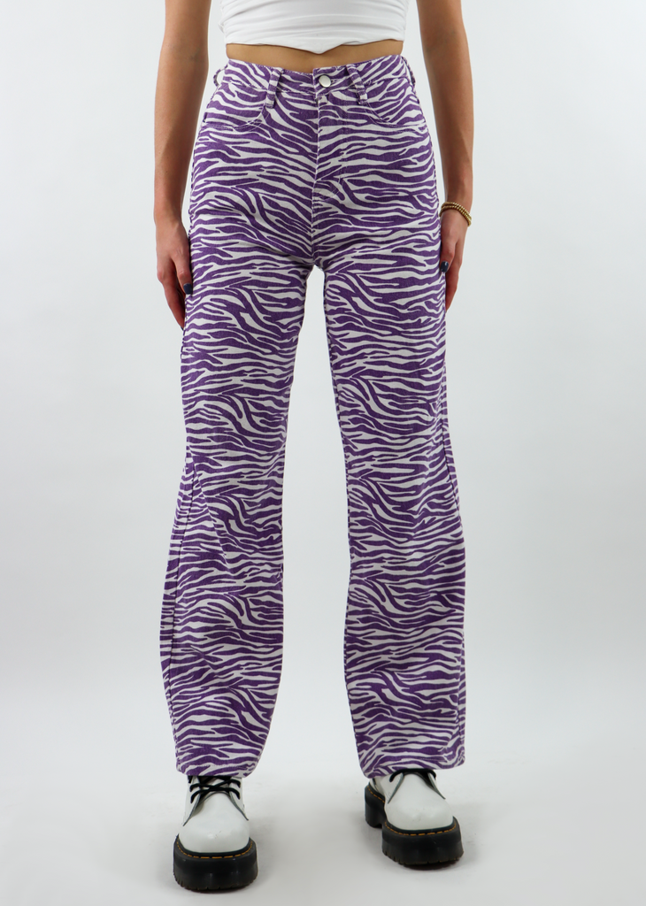 purple and white zebra print high waisted straight leg denim printed jeans - Rock N Rags