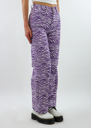 purple and white zebra print high waisted straight leg denim printed jeans - Rock N Rags