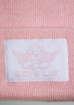 Boys Lie Light Pink Ribbed Beanie With Angel Graphic Patch On Front V2 Beanie - Rock N Rags
