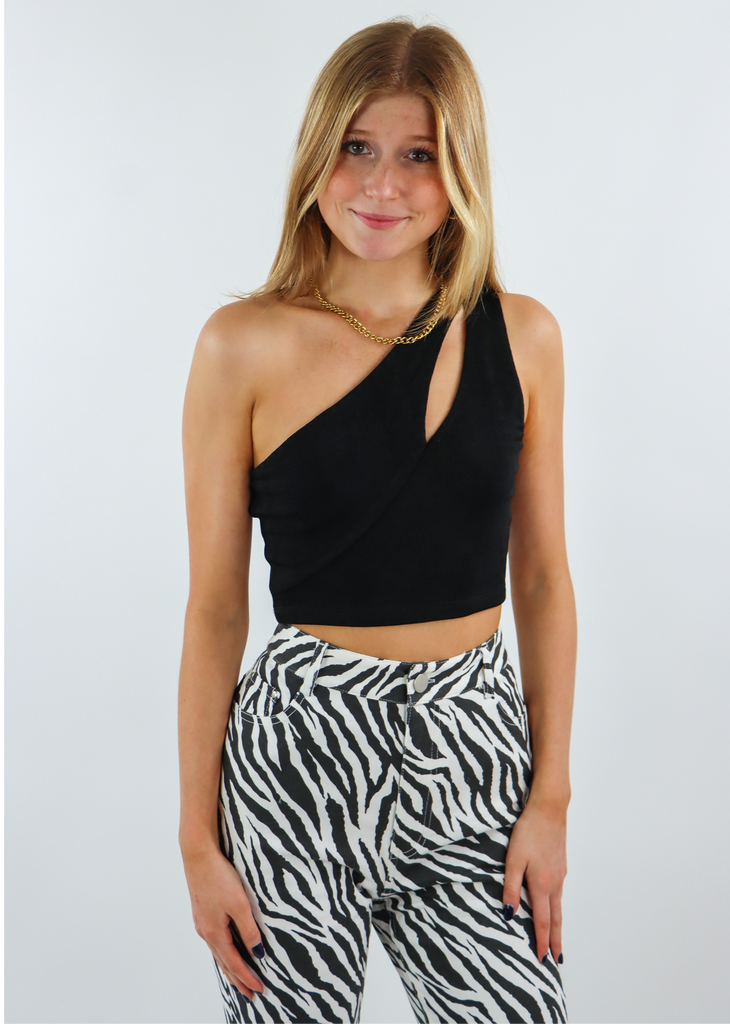 Black One Shoulder Cutout Crop Tank Top That's What I Want Tank - Rock N Rags