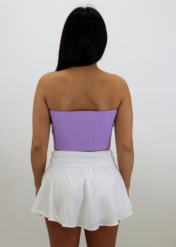 Sweet Heart Neckline sweater top strapless ribbed cropped lavender