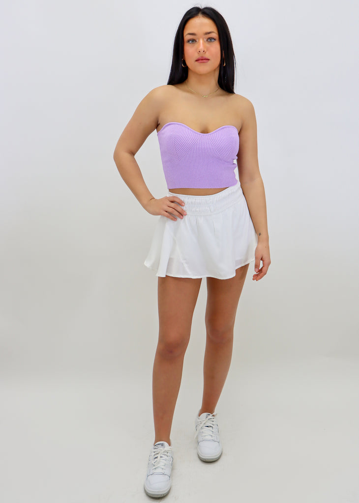 Sweet Heart Neckline sweater top strapless ribbed cropped lavender