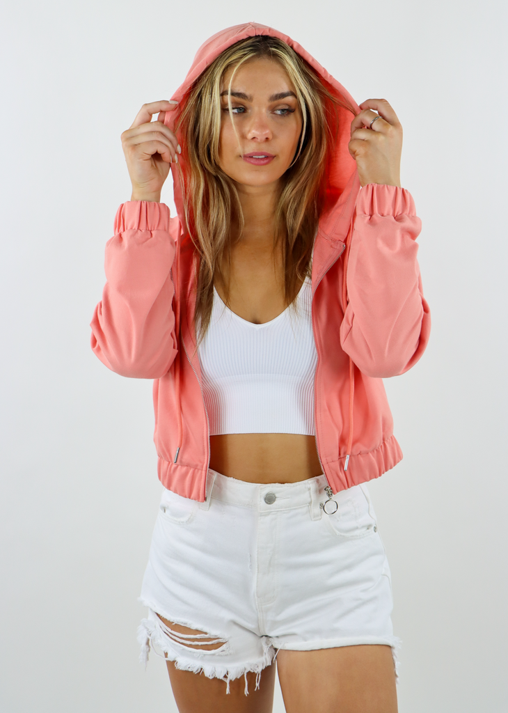 coral pink, cropped, zipper, hoodie - Rock N Rags