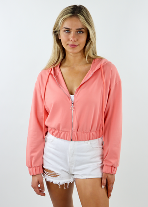 coral pink, cropped, zipper, hoodie - Rock N Rags