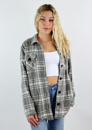 All At Once Flannel Shacket ★ Grey