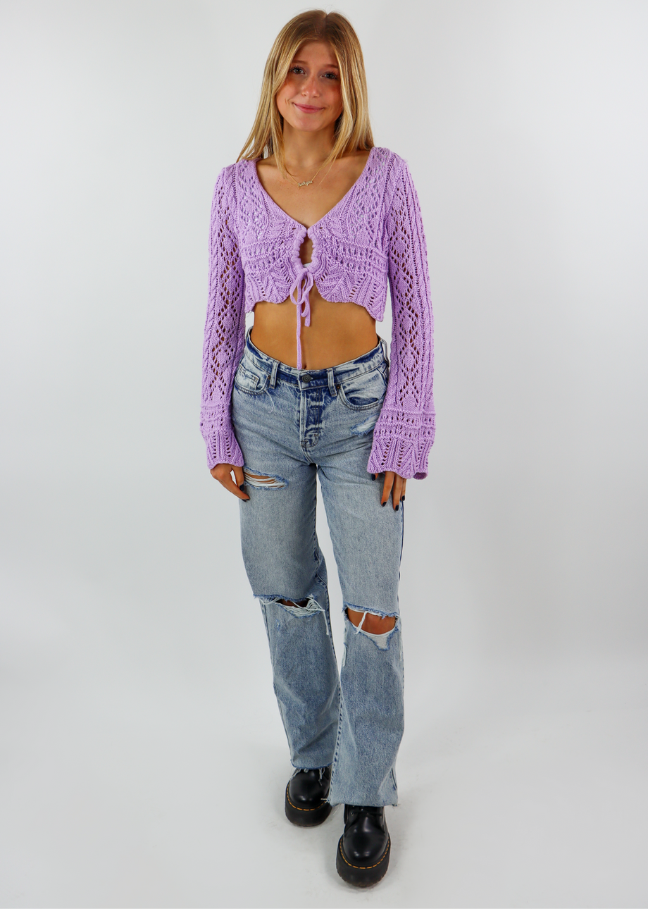 Lavender Crop Top - Crochet Crop Top - Long Sleeve Top