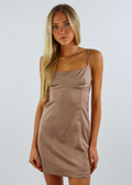 Camel Tan Cami Strap Ruched Bodice Mini Dress Into You Dress - Rock N Rags