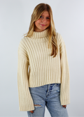 Cowl Neck Long Sleeve Cable Knit Sweater Cream Beautiful You Sweater - Rock N Rags