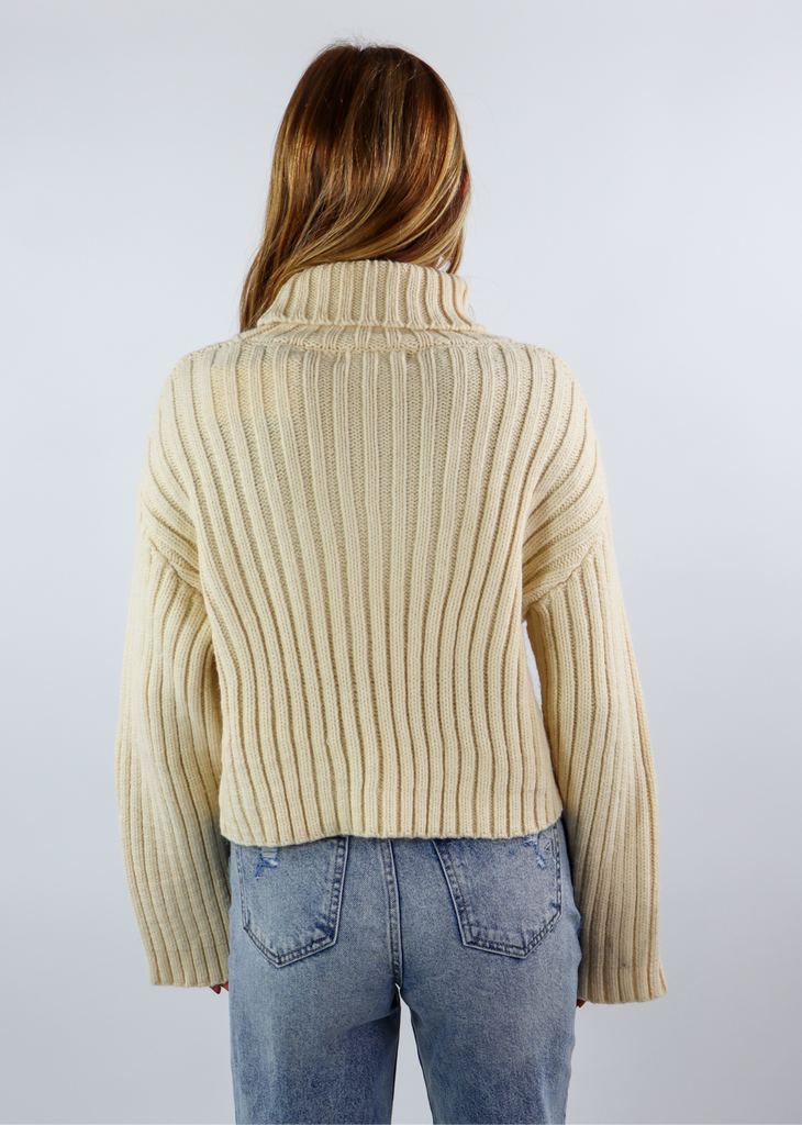 Cowl Neck Long Sleeve Cable Knit Sweater Cream Beautiful You Sweater - Rock N Rags