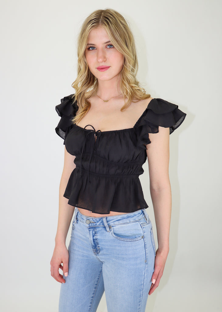 baby doll style crop top cinched with puffed sleeves cropped fancy top