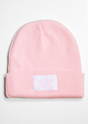 Boys Lie Light Pink Ribbed Beanie With Angel Graphic Patch On Front V2 Beanie - Rock N Rags