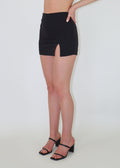 black mini skirt with slit with zip up detail summer skirt