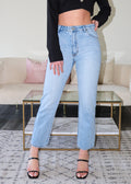 Straight Leg, High Waisted, Slouchy Fit, Light Wash