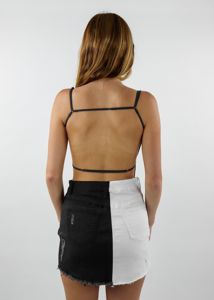 Black Leather Square Neck Crop Bandana Scarf Top With Open Strappy Back With Your Love Tube Top - Rock N Rags