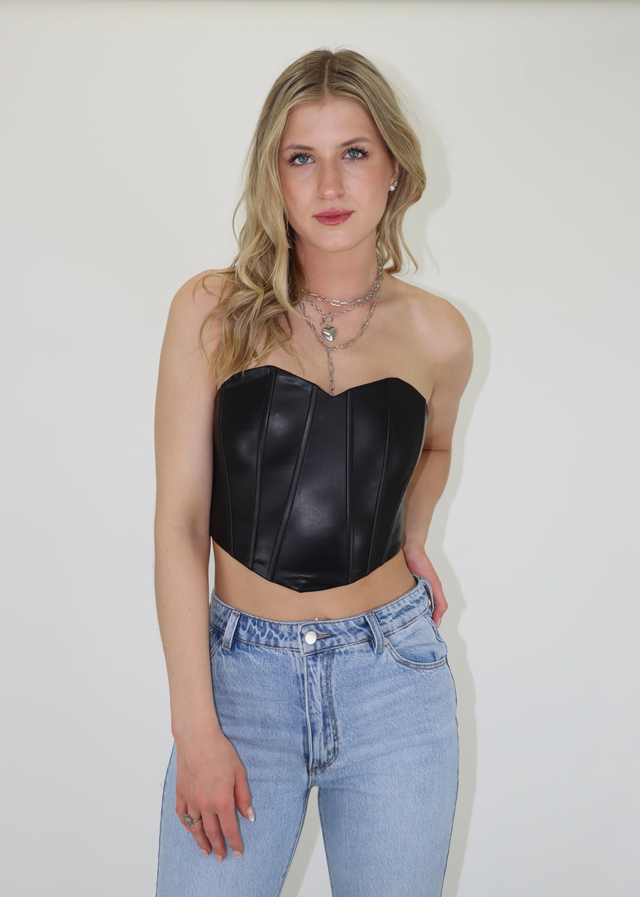 Faux Leather Tube Top Corset Top for Small Chest Vest Corset Top