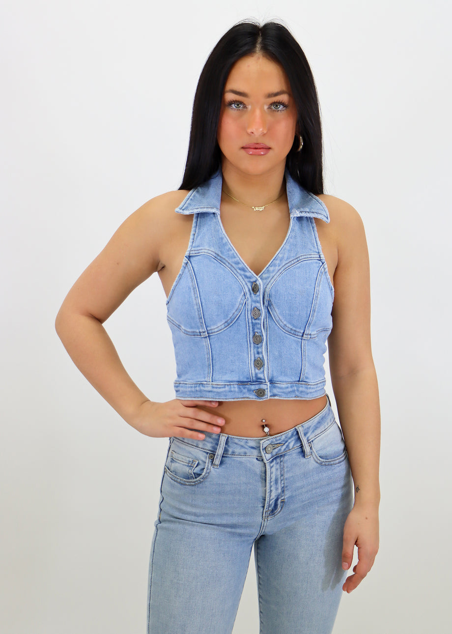 Meant To Be Halter Top ☆ Light Wash – Rock N Rags