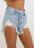 high rise mom style jean shorts distressed asymmetrical waistband summer shorts