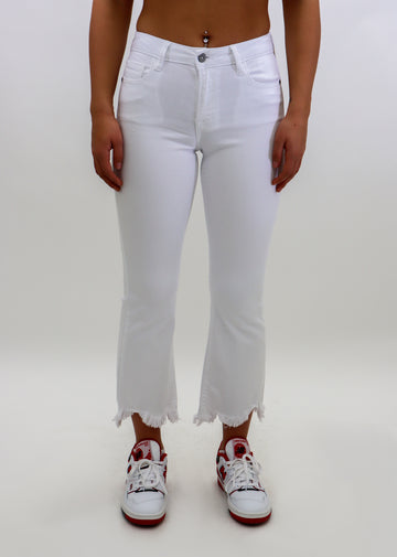 white flare jeans cropped with fray hem bottoms summer trendy jeans