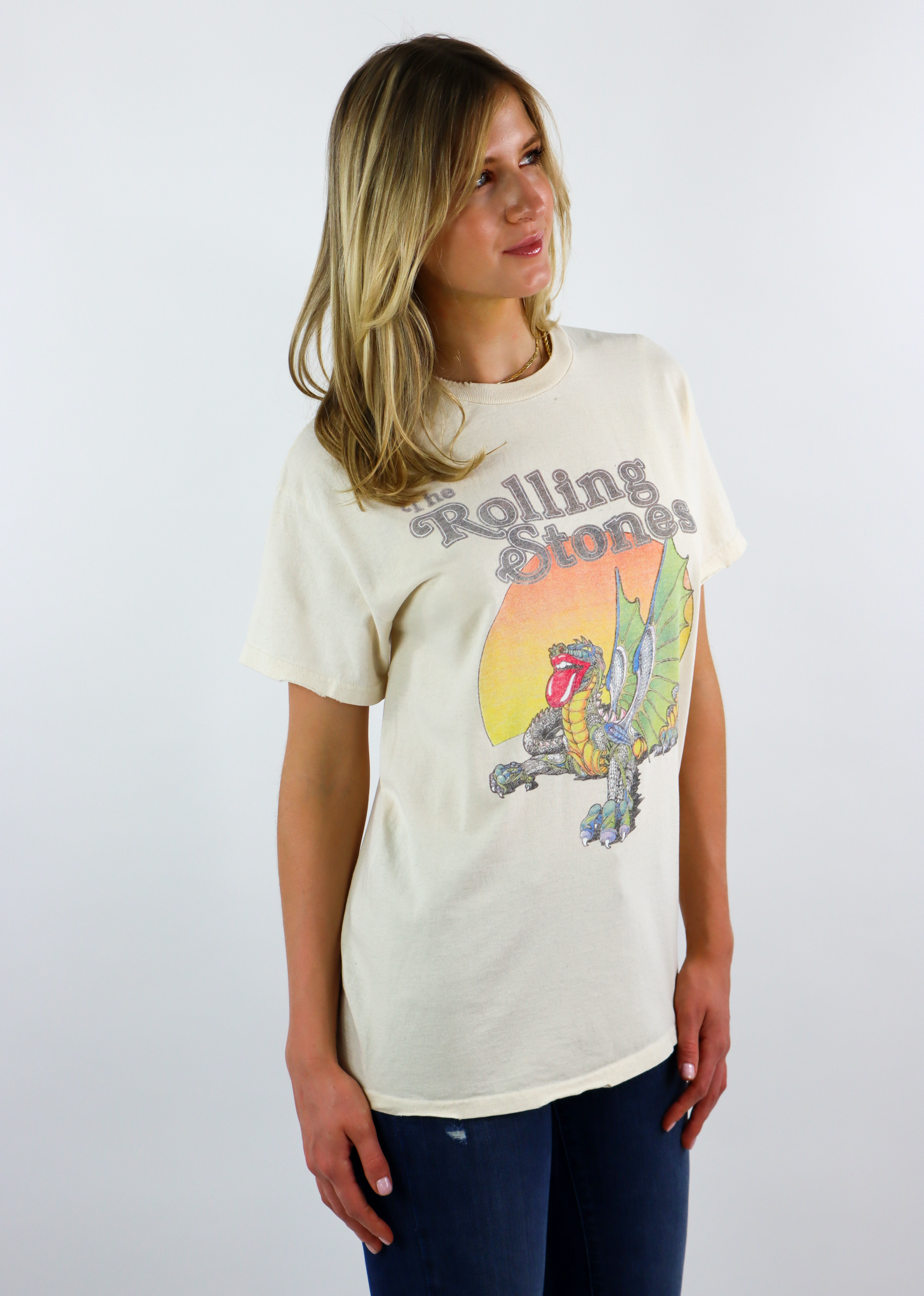 Rolling Stones Dragon Thrifted Graphic Tee Off White Rock N Rags