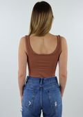 Mocha Light Brown Cognac seamless chevron ribbed scoop neck stretchy great support tank top work out tank top going out cropped tank top - Rock N Rags