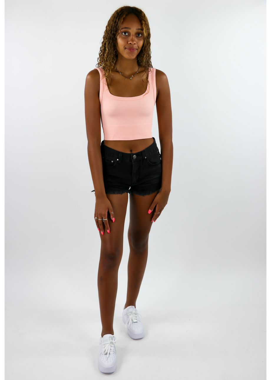 Fitted Crop Tank in Black, Shadow, Peach Pit & Rose