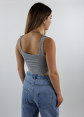 spill the tea vintage grey seamless chevron ribbed scoop neck stretchy crop tank top - Rock N Rags