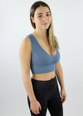 Take The Plunge V-Neck Crop Top ★ Dusty Blue - Rock N Rags